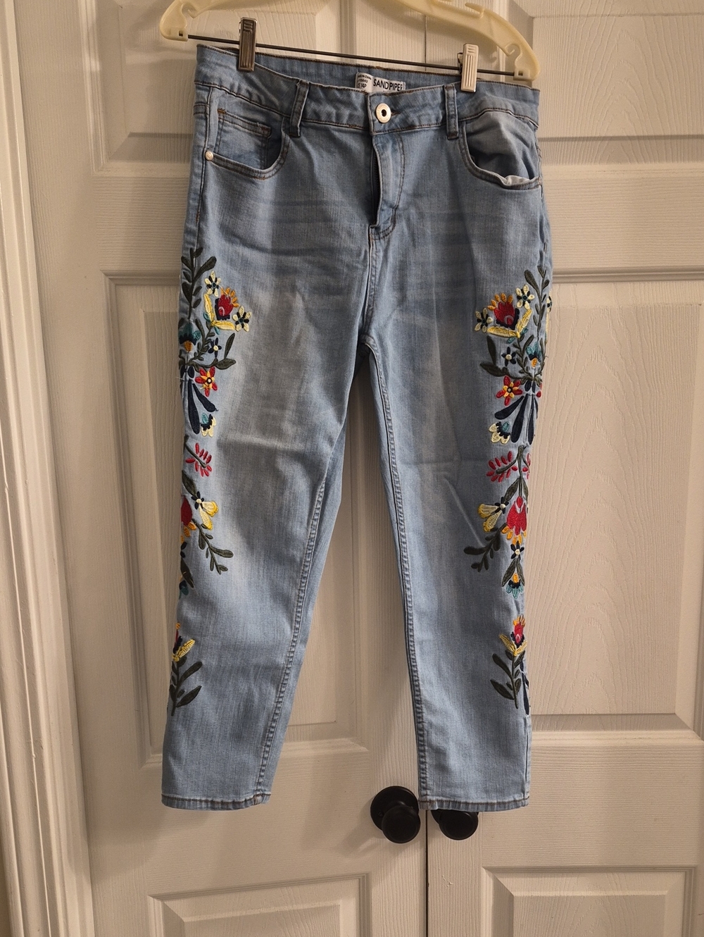 Light Blue Embroidered Floral Skinny Jeans